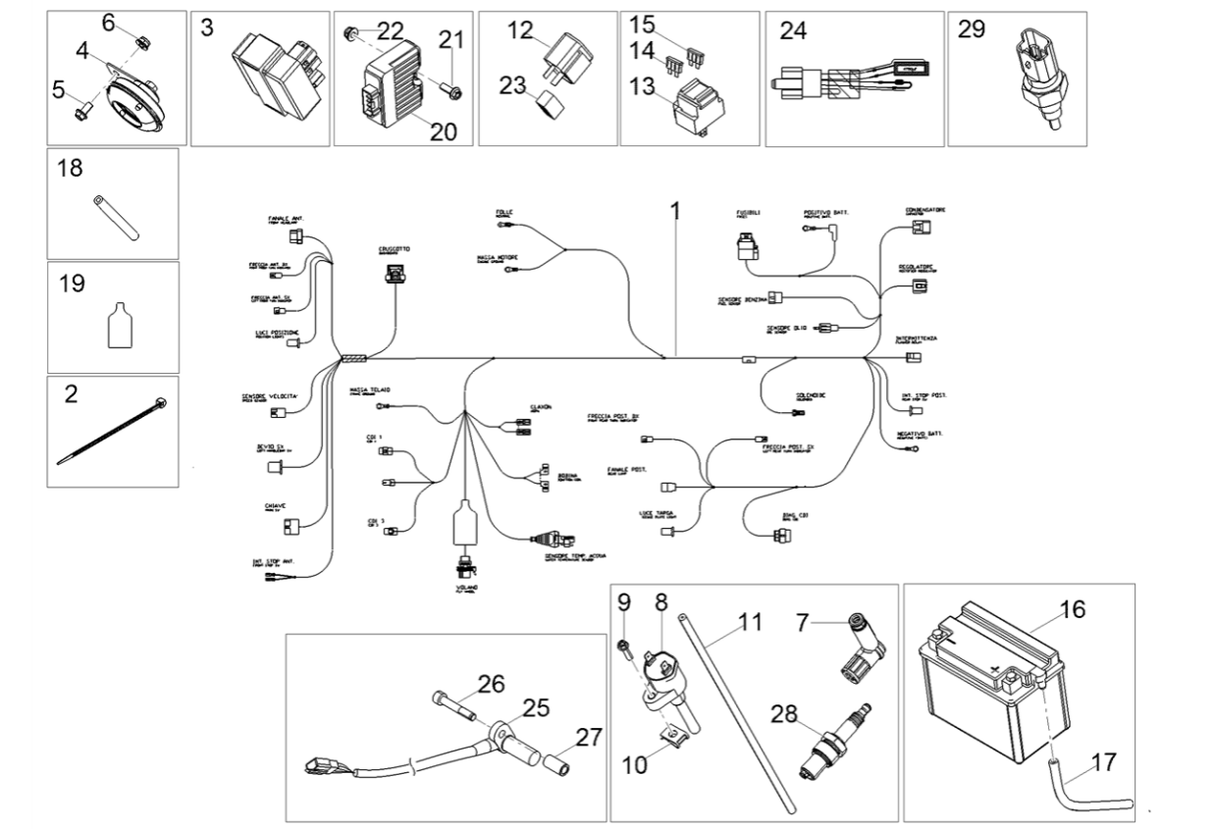 Derbi Senda SM 50 2T X-Treme E4 2018-2020 - Accu & Kilometerteller Kabel