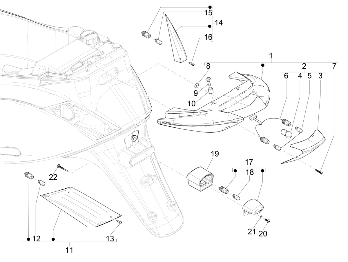 Zip 50 4T 25Km/h NOABS E5 2021-2023 - Achterlichten & Knipperlichten