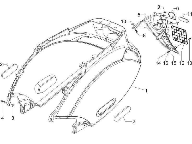 Zip 50 4T NOABS E2 2006-2013 - Achterscherm/Kap & Spatbord
