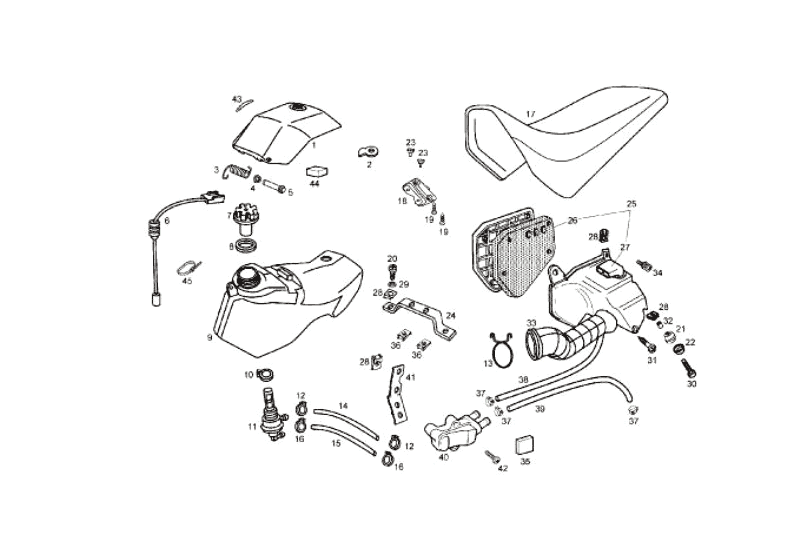 Derbi Senda SM 50 2T X-Treme E2 2006-2010 - Benzine, Luchtfilter & Zadel