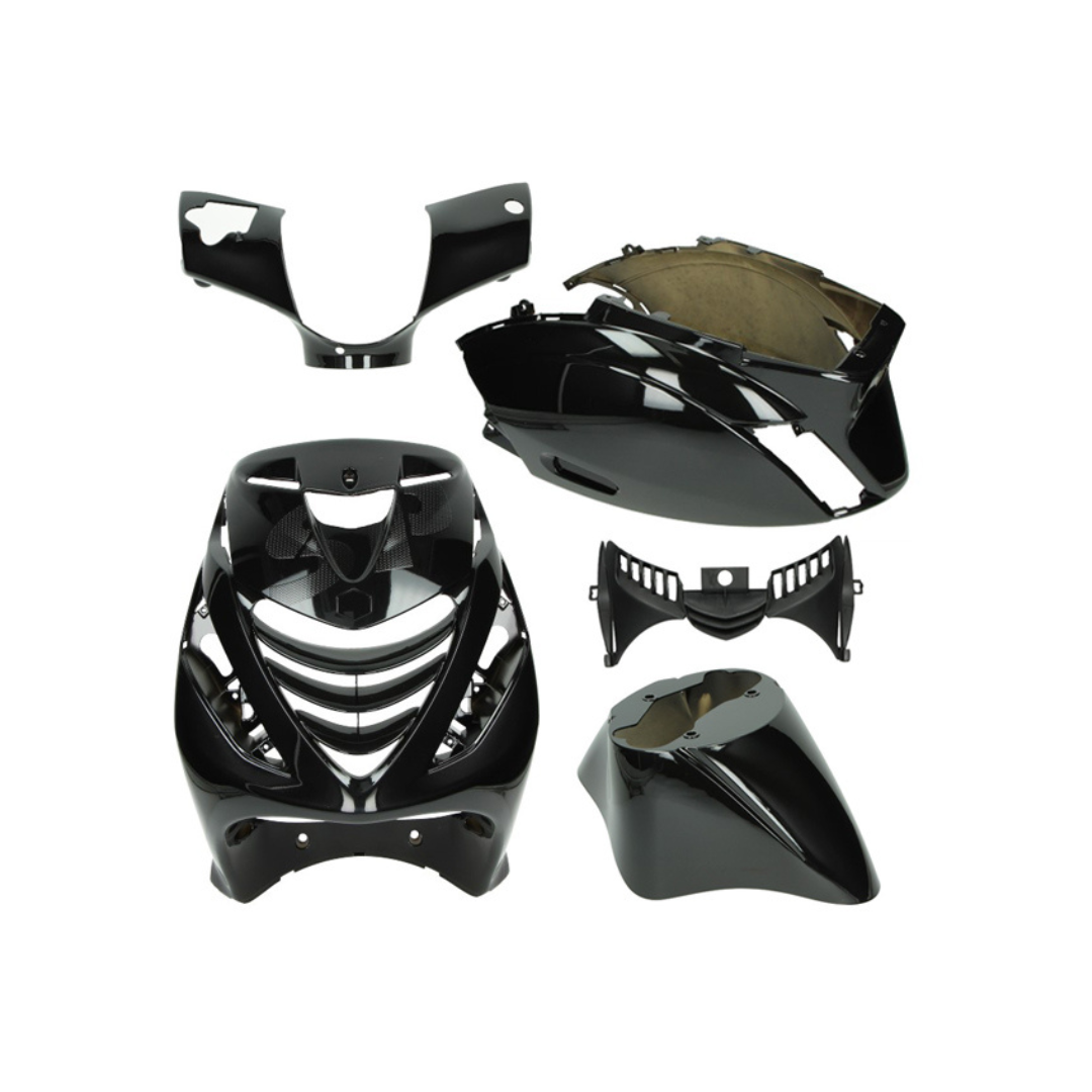 SP Kappenset + Runner Spiegels Glans Zwart Piaggio Zip Bundel