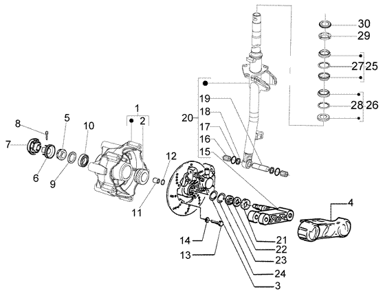 Vespa LX 50 2T - Vooras Ophanging