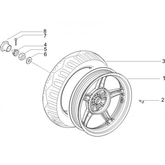 Rear wheel | ZIP 50 4T 25 km/h NOABS E2 2006-2016 (EMEA)