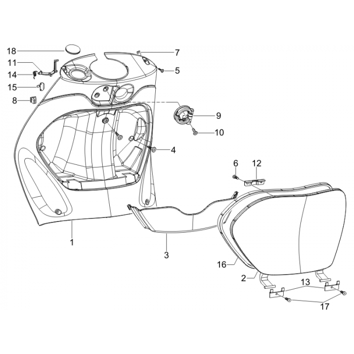 Fronte di vano portaoggetti - scudo posteriore | Zip 50 4T 25 km/h Noabs E2 2006-2016 (EMEA)