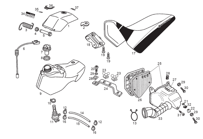 Derbi Senda SM 50 2T 2ª ED X-Treme E1 2003 – Benzinetank Luchtfilter Zadel