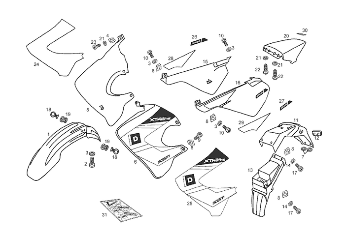 Derbi Senda SM 50 2T 2ª ED X-Treme E2 2005 – Spatbord Zijscherm Achterbeplating