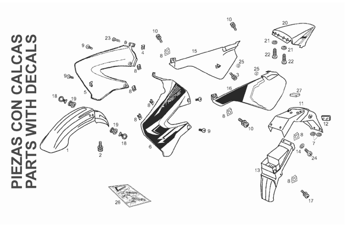 Derbi Senda SM 50 2T 3ª ED X-Treme E2 2008 – Spatbord Zijscherm Achterbeplating