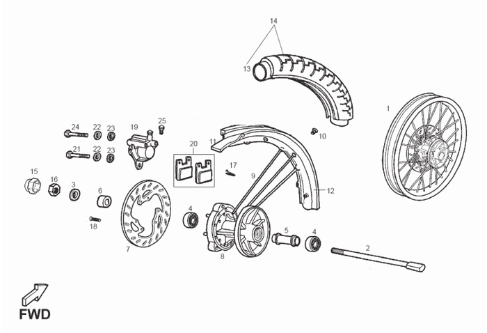 Derbi Senda SM 50 2T 3ª ED X-Treme E2 2008 – Voorwiel