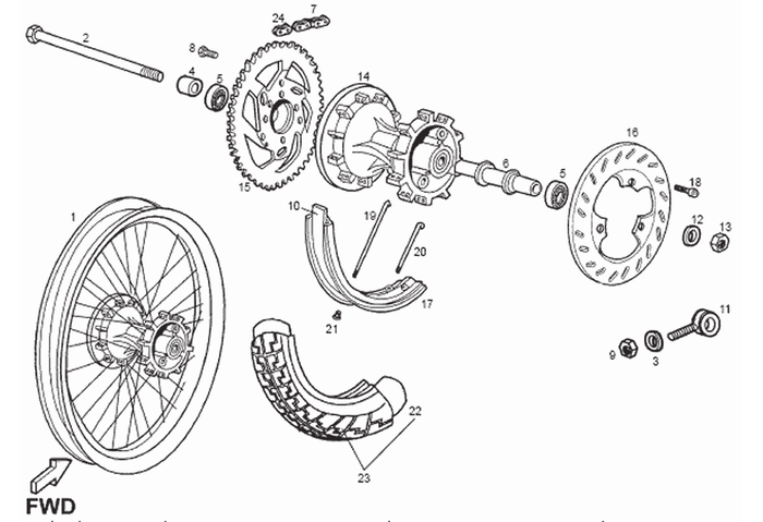 Derbi Senda SM 50 2T 4ª ED X-Treme E2 2007 – Achterwiel