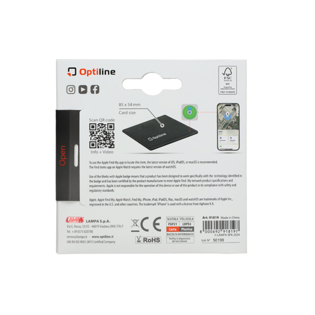 Sistema di Localizzazione GPS Optiline Tracker Autoadesivo 85x54x3 Nero Ciclomotore/Fatbike
