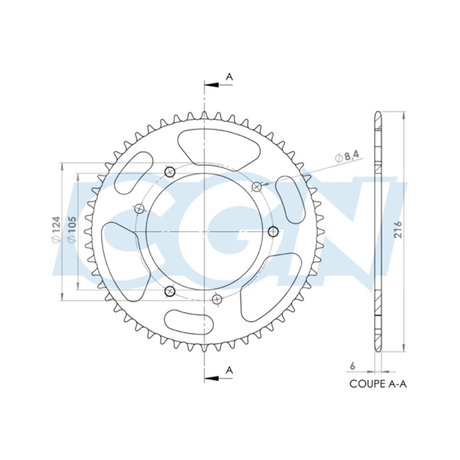 Achterkettingwiel 52T Teknix Derbi Senda