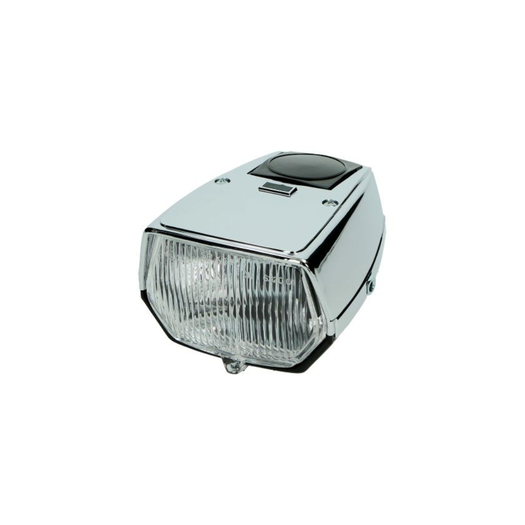 Koplamp Vierkant Plat Zwart/Chroom - Puch Maxi