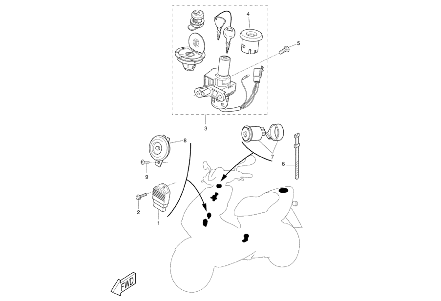 Yamaha Aerox 50 SP – Regelaar Claxon Contactslot