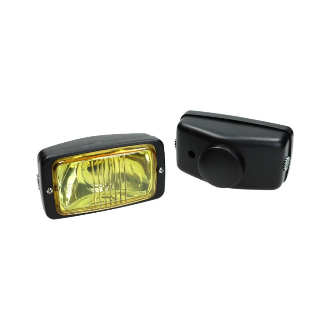 Headlight Rectangular 14cm Black Yellow Glass