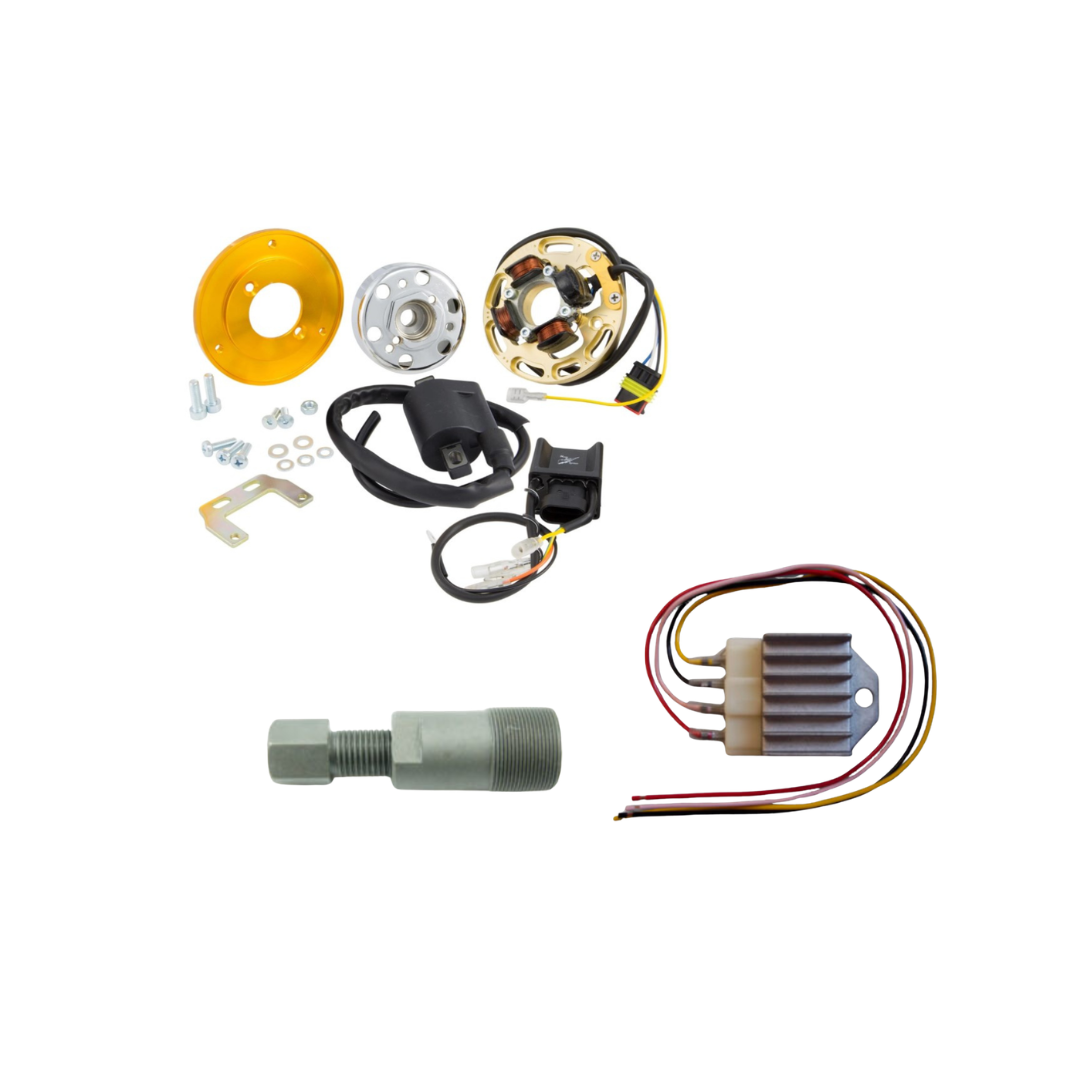 HPI 210 Ontsteking Incl Spanningsregelaar & Vliegwieltrekker Piaggio/Gilera 125-180cc Watergekoeld